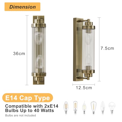 HARPER LIVING 2-Light Wall Light Antique Brass, IP44 Vi...