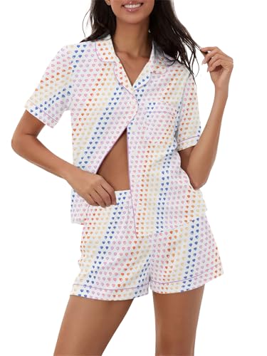 Image of Ammiko Womens Pajamas Set Y2k Loungewear Pajama Button Down Top and Shorts Monkey Beach Short Sleeve Sleepwear Preppy