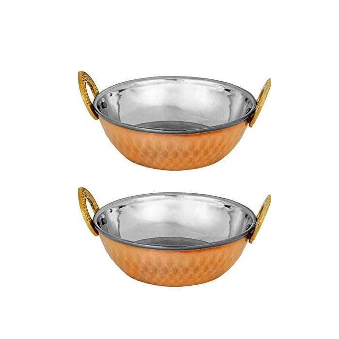 Buy Zap Impex Indian serving dish, copper and hammered stainless steel