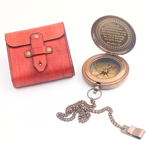 BAZROSS Trust in The Lord Compass - Proverbs 3:5-6 Engraved Compass - Christian Gifts for Men - Ideal for Thanksgiving, Christmas, Holiday - Handcrafted Baptism Gift