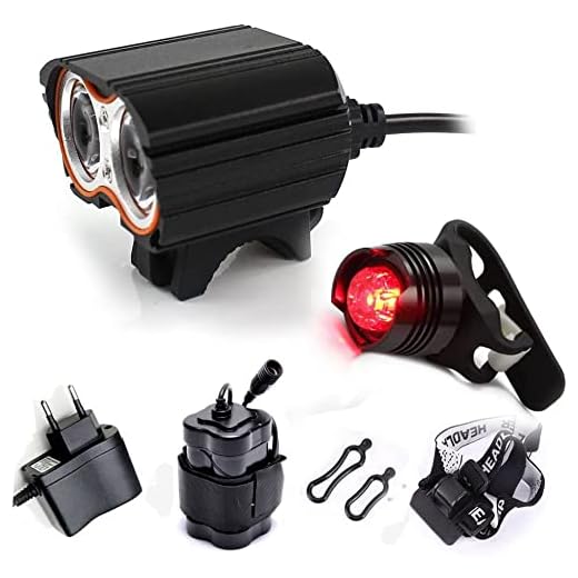LUZ Bicicletas Linterna LáMPARA para Bicicletas Bici 2X LED Frontal para Manillar de Bicicleta (2 focos, 5000 Lumens, 4 Modos) con 2 x Luz Luces Lámpara Trasera para Bici Bicicleta