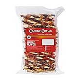 Canine Chews 5' Triple Flavor Rawhide Stick Twists for Small Dogs Dog Treat Dental Stick Chicken,...