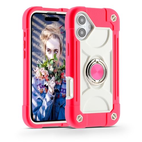 Image of MARKILL Compatible with iPhone Case with Ring Stand, Military Grade Drop Protection Full Body Rugged Heavy Duty Protective Durable Cover iPhone. (Hot Pink, iPhone 16 6.1 inch)