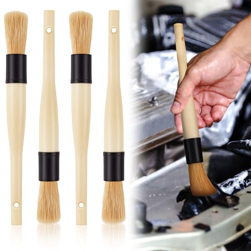 Patelai 4 Pack of Parts Cleaning Brush Home and Auto Use Parts Cleaner for Cleaning Auto Engine Small Motors Car Detailing Wheels Boats Air Vents Machinery (Beige)