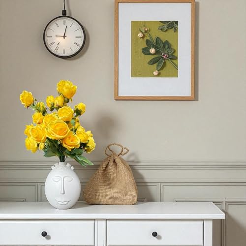 Image of Garden Art Artificial Small Rose Flower Bunch (Pack of 1) | 5 Heads with 15 Flowers & Buds, 35 cm Faux Rose Bouquet for Home Decor, Wedding & Table Decoration (Yellow)