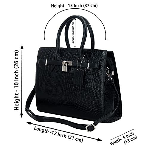 Image of RICHSIGN LEATHER ACCESSORIES Full-Grain Natural Cro Leather Top-Handle satchel Tote Handbags & Shoulder Sling Bags For Women Office Branded Stylish Size- L-12 X H-10 x W- 5 Inch