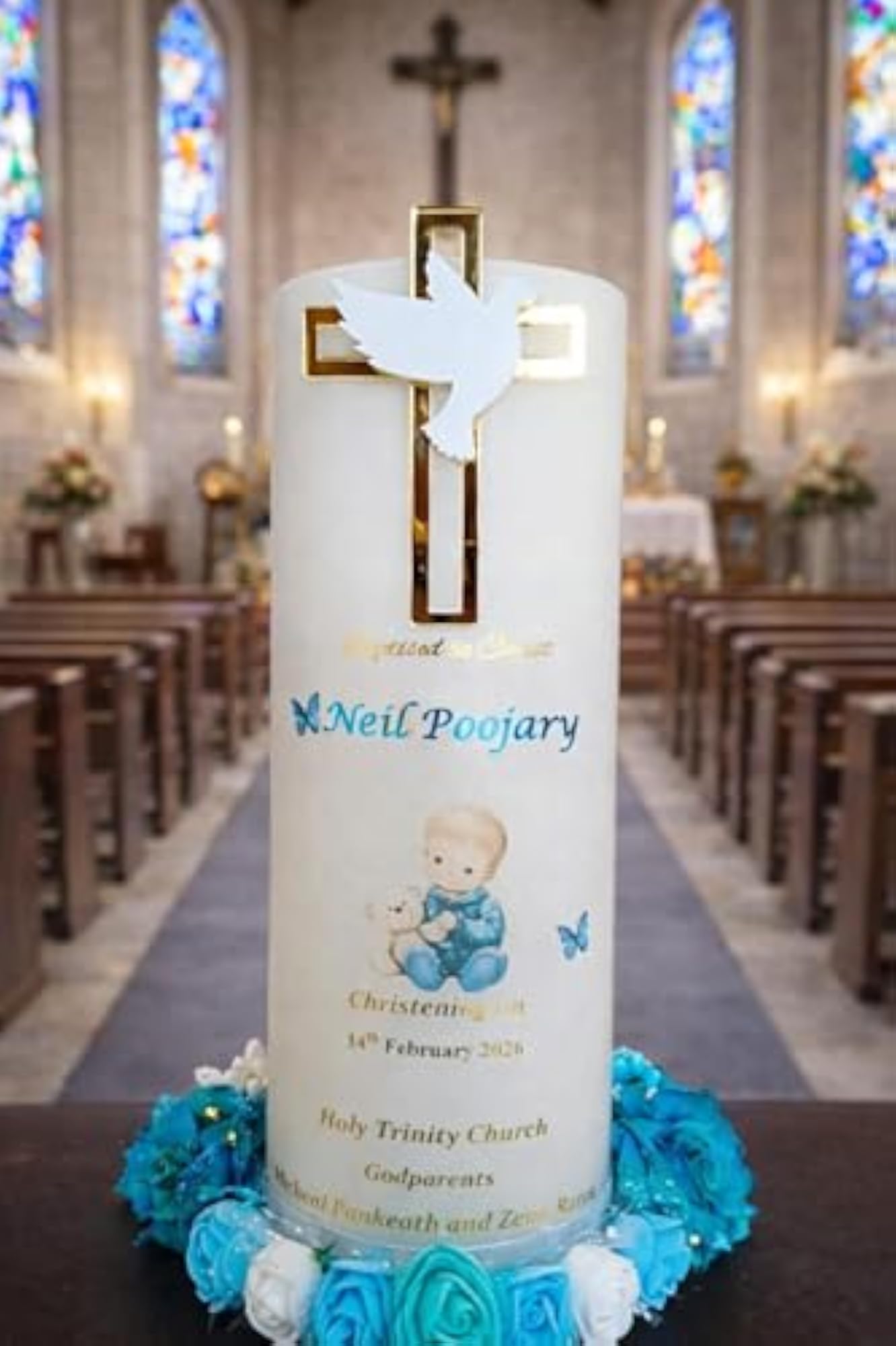 Personalised Baptism Candle with Acrylic Cross