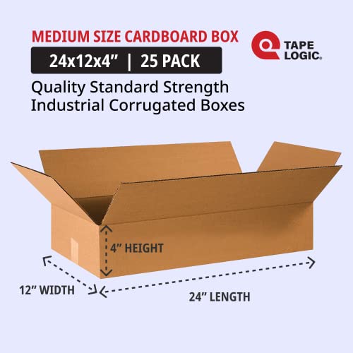 Image of TAPE LOGIC 24x12x4 Flat Corrugated Boxes, Flat, 24L x 12W x 4H, Pack of 25 | Shipping, Packaging, Moving, Storage Box for Home or Business, Strong Wholesale Bulk Boxes