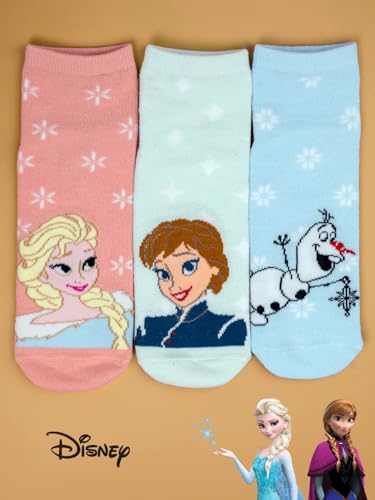 Yellow Bee Disney Frozen Elsa, Anna & Olaf Design Cotton Socks -for Girls,Multi-pack of-3 - Image 2 thumbnail