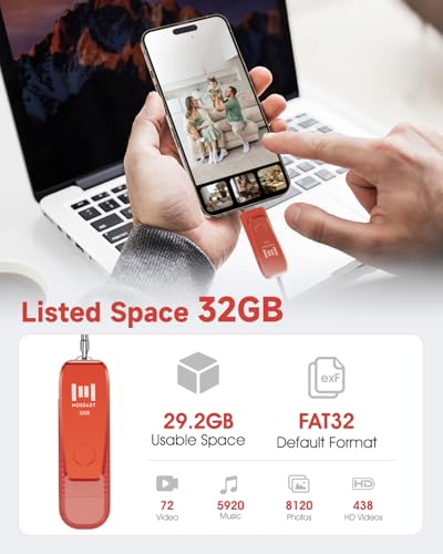 Image of MOSDART 32GB USB C and A 3.1 Dual Flash Drive with Keychain, Orange