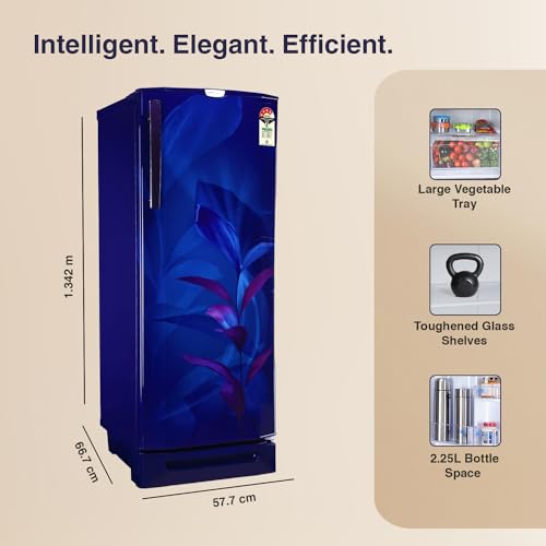 Image of Godrej 202 L 4 Star Advanced Inverter, Jumbo Vegetable Tray Direct Cool Single Door Refrigerator Appliance With Base Drawer(RD 210D TDI MN BL, Marine Blue)