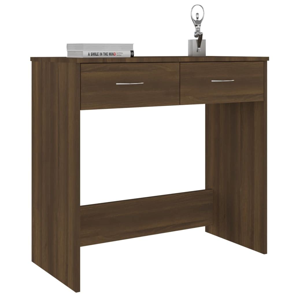 Schreibtisch Braun Eichen-Optik 80 x 40 x 75 cm Holzwerkstoff mit Zwei Schubladen, Arbeit Laptop PC Tisch, Büro Homeoffice, Stauraum für Ordnung im Jugendzimmer