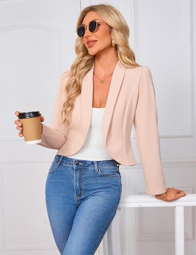 YesFashion Blazer Damen Kurz Bolero Langarm Blazerjacke Slim Fit Business Arbeit Büro Cropped Jacke Aprikose S