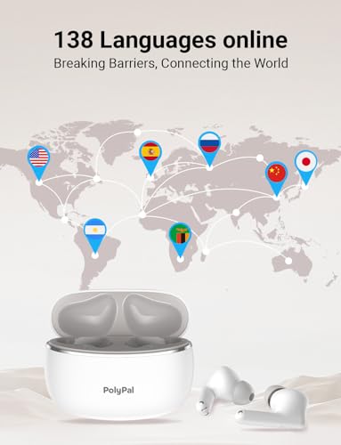 Image of Polypal P1 AI Translation Earbuds Real Time,138 Languages 7-in-1 Translator Earbuds, Audifonos Traductores Ingles Espanol,Speech & Video Translator Bluetooth for Business,Travel,Learning White