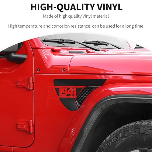 Image of JeCar Side Fender Vent Decals 1941 Vinyl Stickers Compatible with Jeep Wrangler 2018-2025 JL JLU & 2020-2025 Gladiator JT, 1 Pair