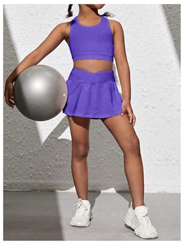Image of SOLY HUX Toddler Girl's 2 Piece Workout Outfits Lightweight Crop Tank Tops and Skort Athletic Set