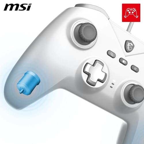 MSI FORCE GC200 WHITE Manette de jeu filaire pour PC - Gâchettes à effet Hall, joysticks analogiques perfectionnés, deux moteurs de vibration, USB 3.0 - Filaire