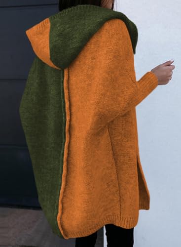 Image of Astylish Women 2026 Fall Clothes Outfits Hooded Knit Cardigan Sweaters | Open Front, Long Sleeve, Color Block, Fashion Clothing, Outwear Coats
