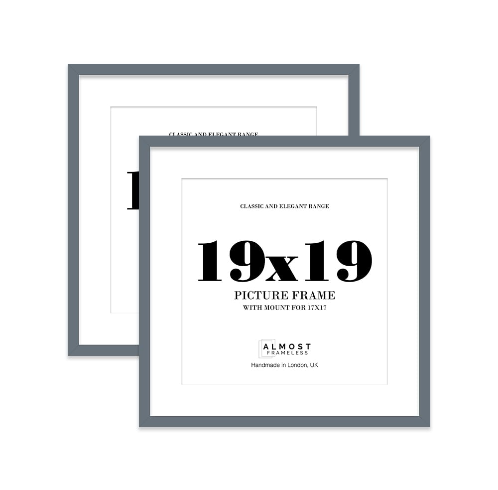 19x19 Grey Picture Frame with Mount for 17x17 Photos, Prints - Modern Square Wall Frame, Set of 2