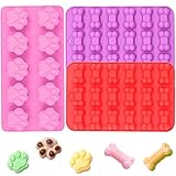 Silicone Dog Treat Molds for Baking, Puppy Dog Paw and Bone Silicone Molds 3pcs, Reusable Silicone...