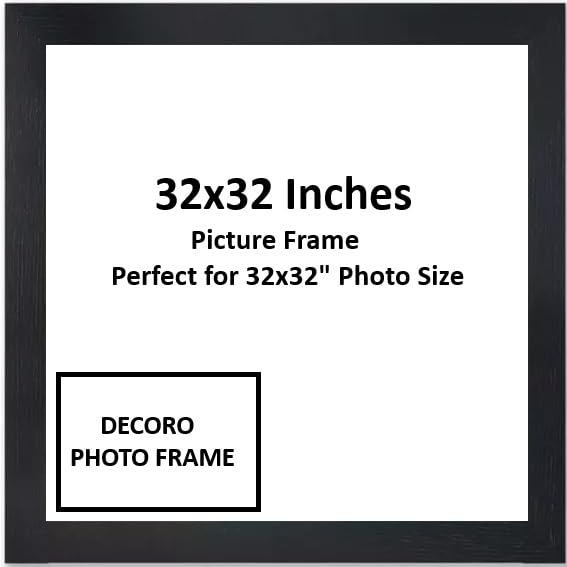 DECORO 32x32 Inch Square Black Photo Frame | 32x32inch Poster Frame | Wooden Photo Frame | Black Picture Frames