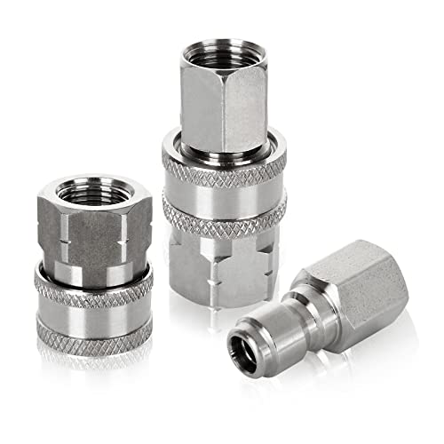 Rhblme 4 Pack Npt 3/8 Inch Pressure Washer Quick Connect, Pressure Washer Fittings, Stainless Steel Adapter Set, Female And Male Thread, 5000 Psi #TOP2