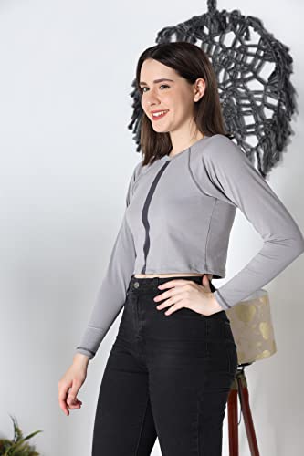 Image of Leriya Fashion Long Sleeve Crop Top Cropped Sweatshirt for Women with Thumb Hole Western Top