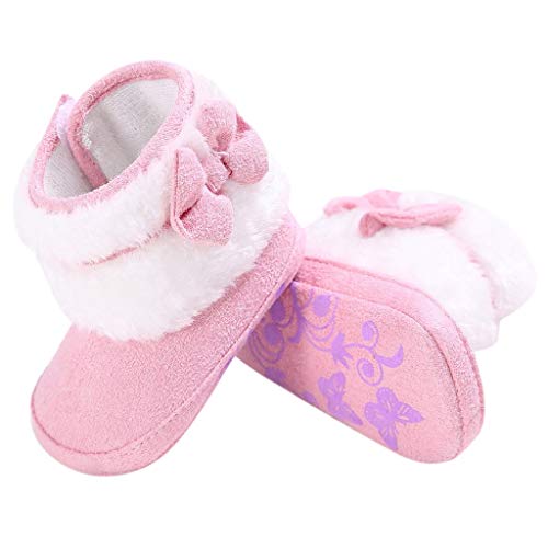 Snow Boots for Baby Girls Boys Keep Warm Soft Crib Shoes Fleece Outdoor Fur Lined Slippers Toddler Booties (18~24M, Pink)