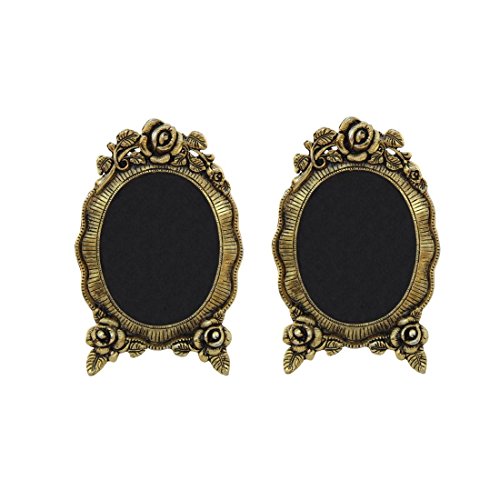 Image of Handicrafts Paradise Metal Photo Frame Antique Gold Finish Oval Picture Frame with Elegant Rose Floral Border Design for Home Office & Gifting - Set of 2 Pc 8 Inch