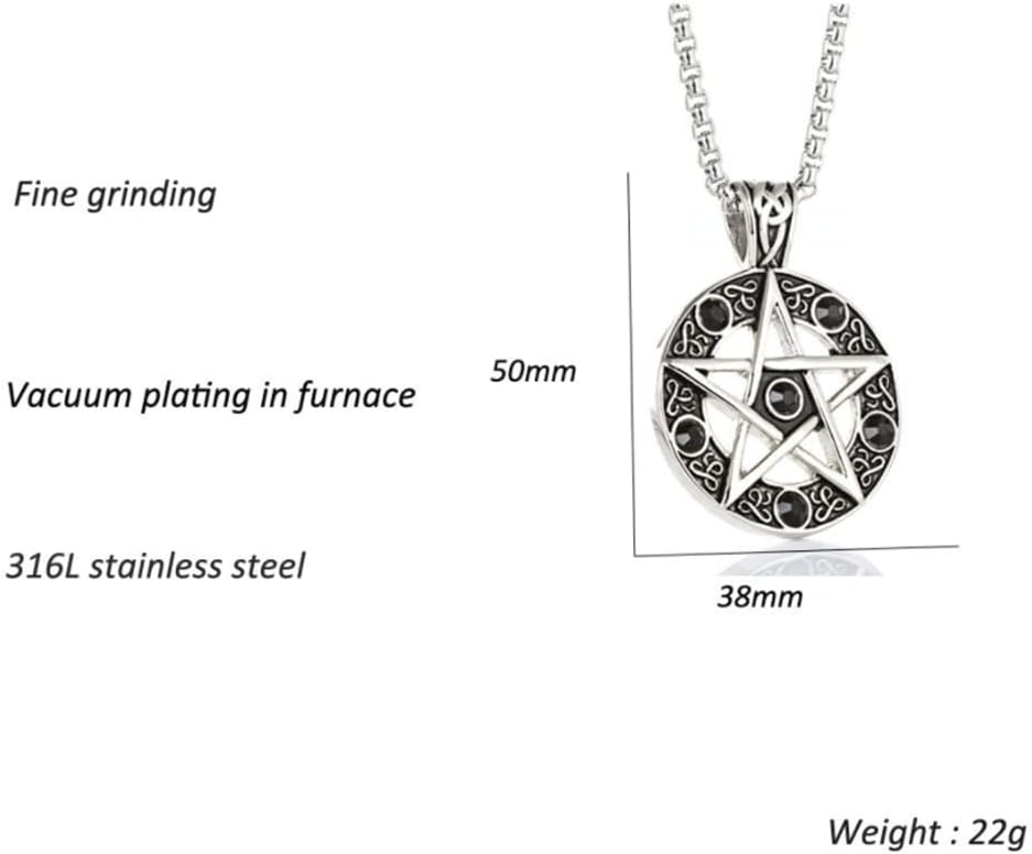Star Pentagram Pentacle Pagan Necklace Wiccan Witch Gothic Stainless Steel Pendant with 24 inch Chain - Image 3