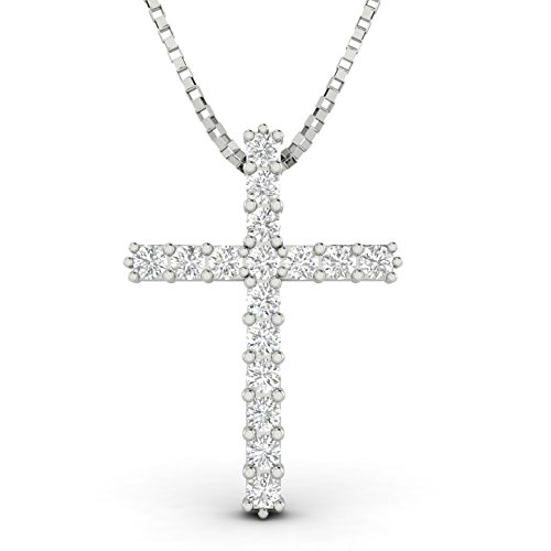 1/4ctw Natural Diamond Cross Pendant in 10k White Gold (1/4ctw,
