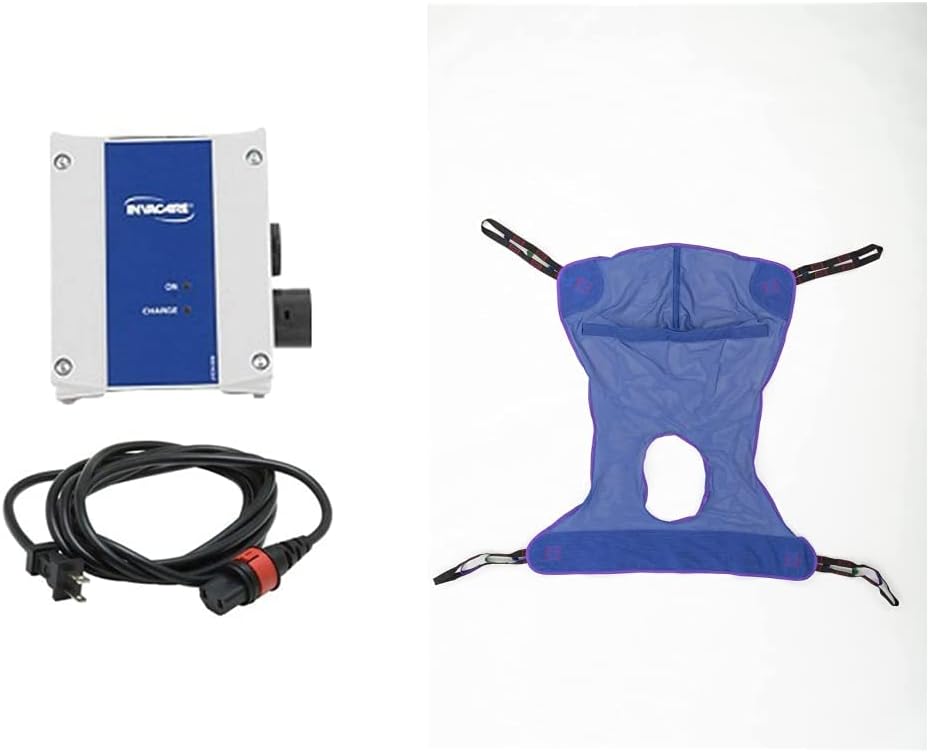 Invacare - 1078274/1079133 Reliant Battery Charger Kit with Power Cord for Reliant Lifts, 1078274/1079133 & Reliant Full Body Sling with Commode Opening for Patient Lifts, Polyester Mesh Fabric