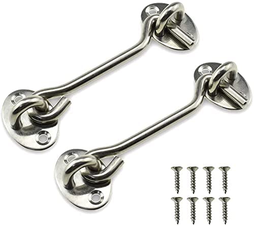 generic VAA Hook 2 Pack 4 inch Privacy Hook and Eye Latch Solid Thick Stainless Steel Silver Finish Sturdy Lock Suitable for Barn Doors Screened Door Sliding Doors Bathrooms Windows Mounting with Screws-picture-20
