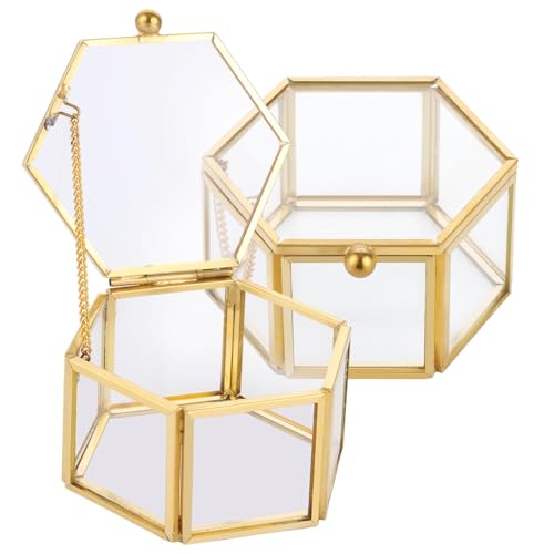 YAYODS 2 Caja Cristal 7,5x5 cm, Joyero Pequeño, Porta Anillos Boda, Doradas Caja de Regalo, Porta Alianzas Boda, Cajitas Regalo Pequeñas Geométricas para Joyas, Anillos, Pulseras, Pendientes, Cadenas