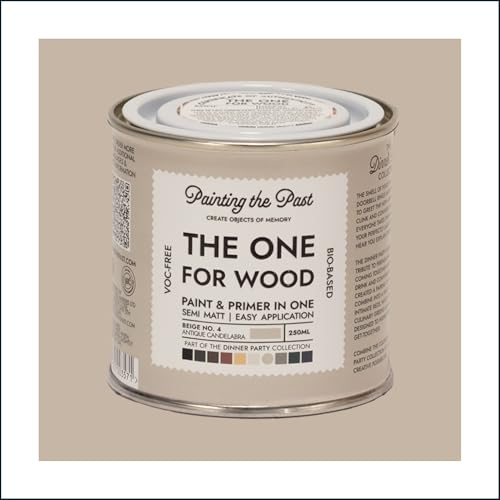 The One for Wood Paint & Primer 250ml Beige No. 4 Antique Candelabra | Semi Matt Finish, Bio-Based & VOC-Free Formula for Wooden Furniture & Surfaces | Durable & Easy Indoor Home Decorating
