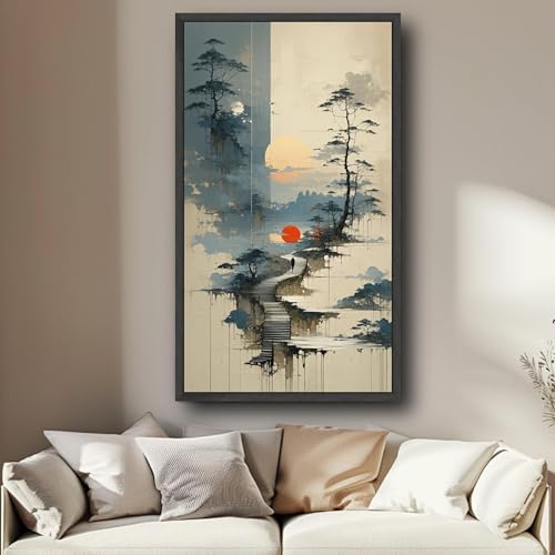 Cuadro decorativo de estilo vintage con diseño de sendero, pintura de paisaje, escena zen de la naturaleza, láminas de amaneceres y atardeceres, decoración tranquila para el hogar (35x60cm/sin marco)