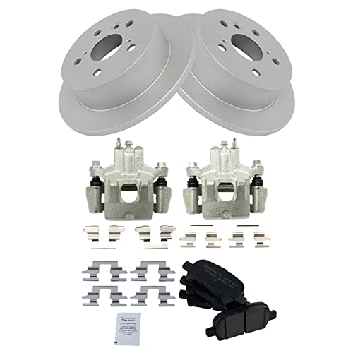 Image of TRQ Rear Brake Pad and Rotor Set Ceramic Solid Rotors Calipers