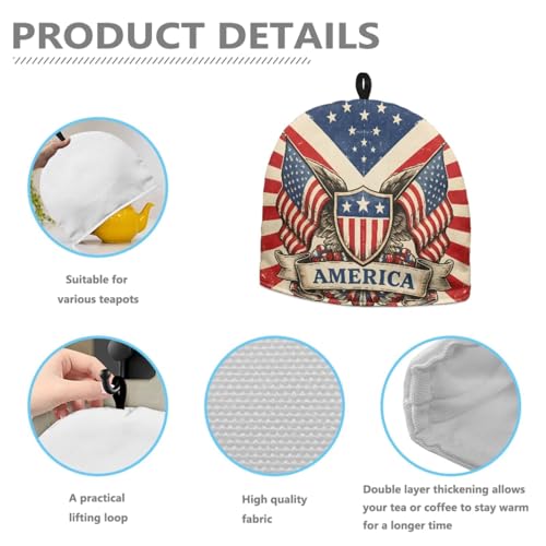 Image of American Flag Print Tea Cozy for Teapot Insulated Large Teapot Warm Tea Kettle Cover Machine Washable Coffee Pot Cloth Covers Kitchen Home Decorations for Party
