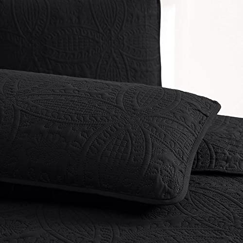 Mellanni King Bedspread Coverlet Set - Black Bedding Cover With Shams - Ultrasonic Quilting Technology - 3 Piece Oversized Black Quilt King Size Set - Bedspreads & Coverlets (King, Black) #TOP3