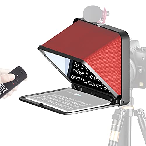 LENSGO TZ7 Téléprompteur pliable en 1 seconde pour diffusion en direct avec 9 adaptateurs avec télécommande pour appareil photo, téléphone portable, tablette et téléprompteur universel (rouge) Cover