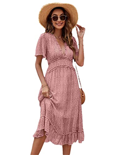 Robe d'été longue rose XL idéale pour vos soirées en terrasse et vacances