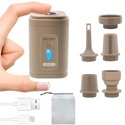 Mini Pompe à air Électrique avec 5 Buses, Gonfleur/Dégonfleur Portables avec Batterie Rechargeable et Adjustable Lumière LED, Pompe à Matelas d'air de...