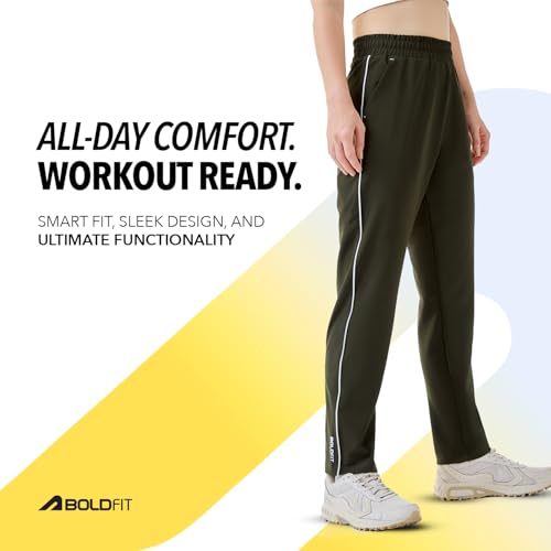 Image of Boldfit Track Pants for Women with Contrast Piping,Lightweight Poly Terry Fabric,Elastic Waistband, Side Slant Pockets,Regular Fit Gym Track Pants for Woman Athletic Gym,Running & Casual Wear Joggers