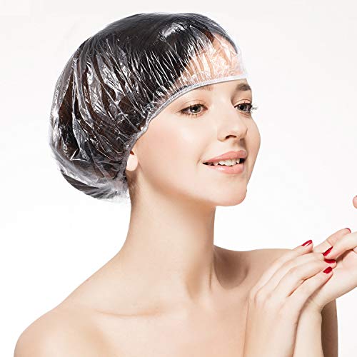 150 Pieces Disposable Shower Caps, Plastic Transparent Bath Caps Waterproof Clear Elastic Hair Shower Caps for Women and Men Home Use, Spa, Hotel and Hair Salon
