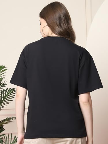 Image of Style Go Pure Cotton Oversized Baggy Fit Drop Shoulder Aesthetic & Cool Graphic Printed Half Sleeve Tshirt for Women || Trendy Tees || Casual Loose Korean T-Shirt