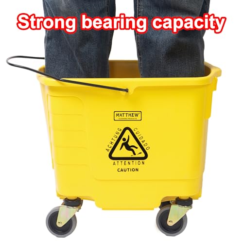Image of Matthew Cleaning 30 Quarts Commercial Mop Bucket with Down Press Wringer On Wheels,Industrial Heavy-Duty Floor Cleaning w /Handle, Mop Bucket for Home,Offices,Commercial, Restaurants