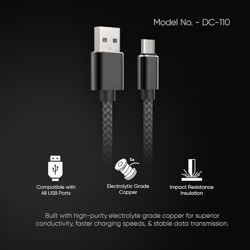 Image of Vismac GEMMA Premium 27W Fast Charging USB A to Type C Cable, Diamond Cut Double-Braided Design for Durability and High-Speed Performance (1M).