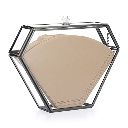ELLDOO Black Glass Coffee Filter Holder Coffee Paper Storage Container