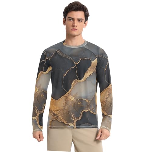 Marble Black Beige Long Sleeves UPF 50+ Loose Type Loose Rash Guard Long Sleeve Outdoors