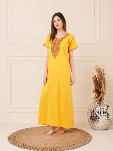 Image of Women's Cotton Blend Embroidered Maxi Nightgown